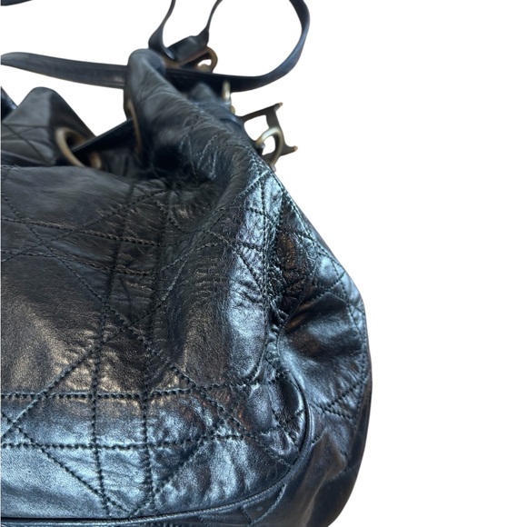 DIOR Black Quilted Cannage Leather Drawstring Hobo Bucket Shoulder Bag Auth Ex++ - Picture 11 of 16